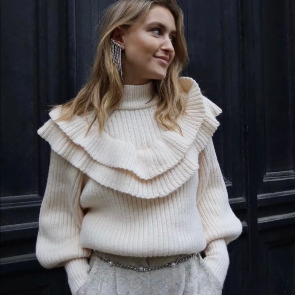 H&M Flounced Rib Knit Ruffle Sweater - Picture 2 of 10